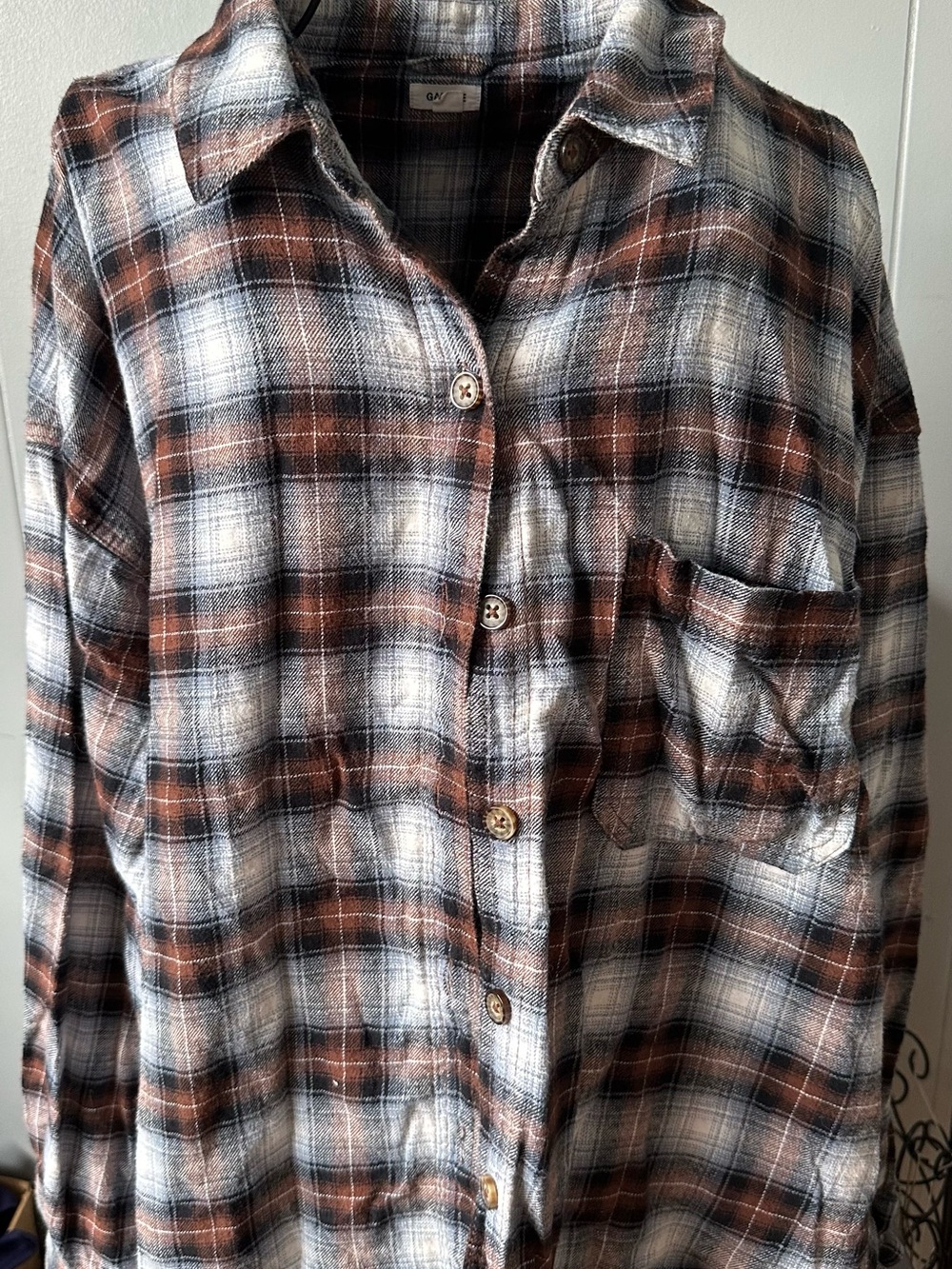 Garage Plaid Button-Up Flannel Shirt in Brown, Black & White